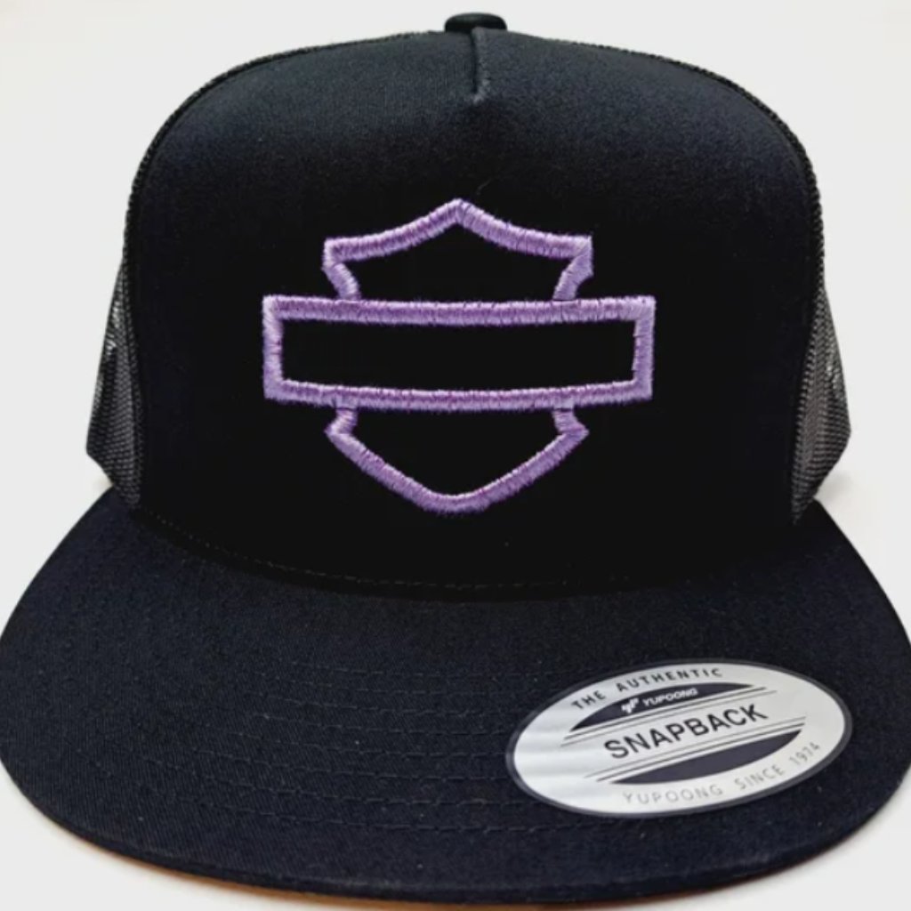 Harley Davidson Bar And Shield Logo Purple Embroidery Yupoong Flat Bill Trucker